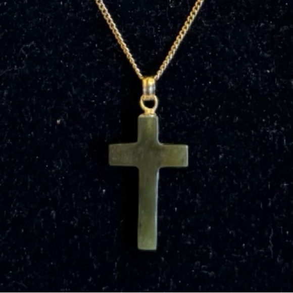 Vintage Jewelry - High Quality Nephrite Jade Cross Pendant with 1/20 14K Gold Filled Chain
